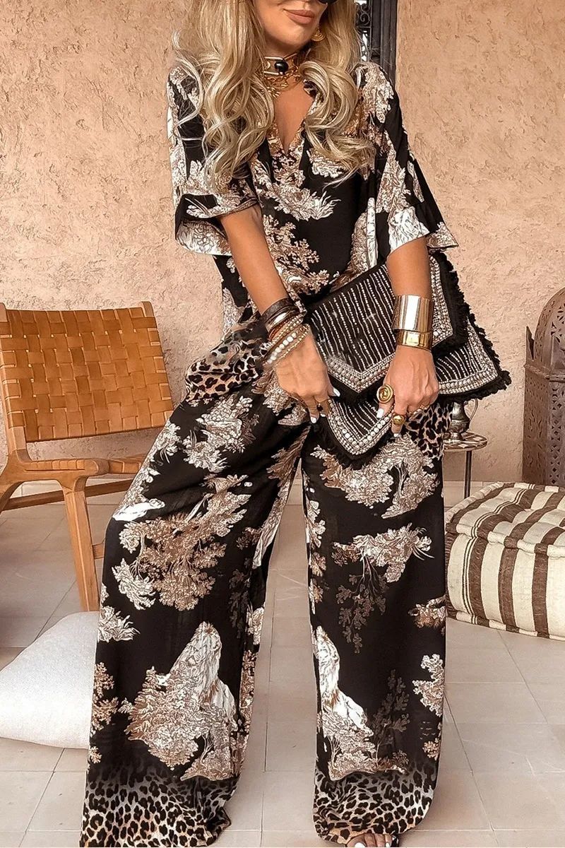 Alexis · Completo top scollo a V e pantaloni a gamba larga