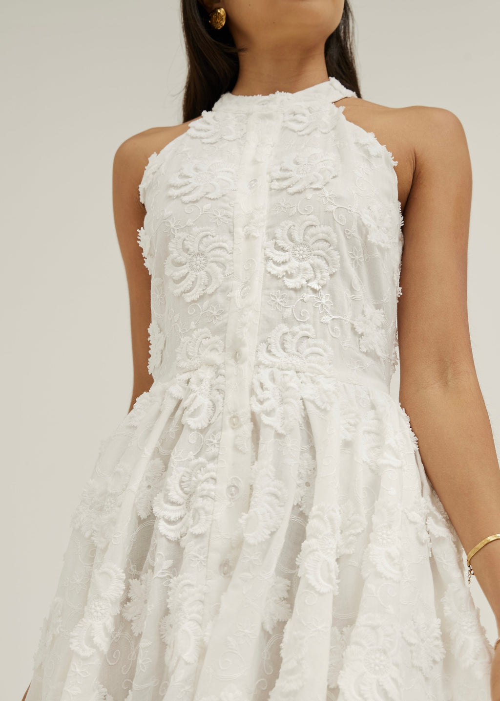 Allessia · Abito midi in cotone con ricamo floreale — Bianco