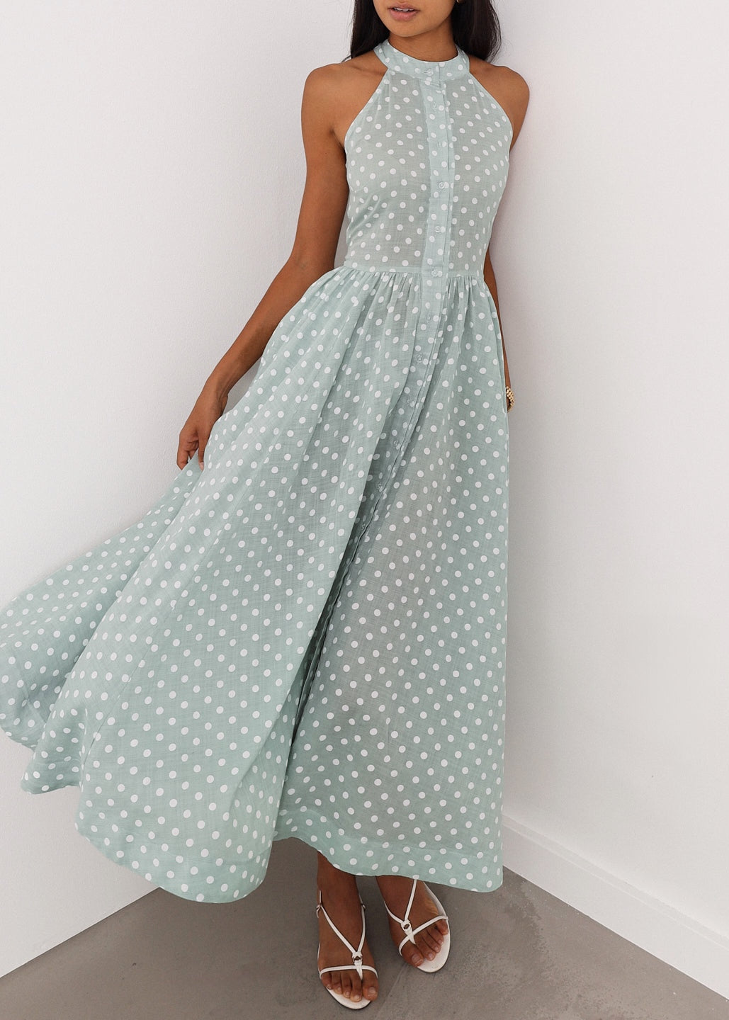 Adriana · Abito a pois in cotone — Pistacchio/Bianco