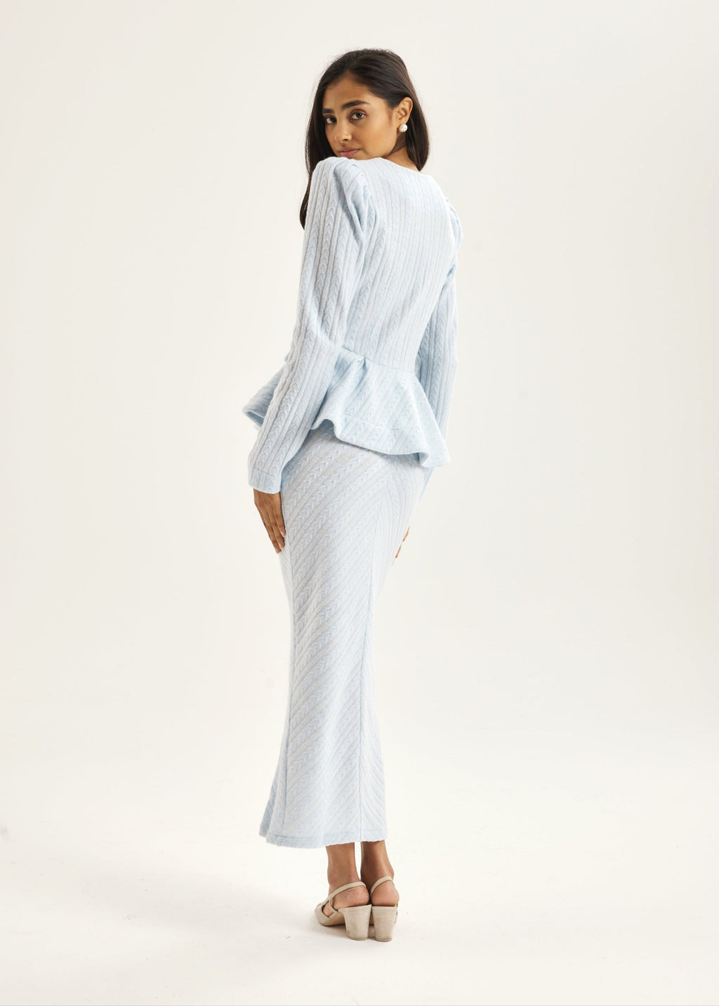 Anastasia Cable Knitted Skirt | Pastel Blue