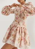 Anna · Abito a fiori con cintura e pizzo — Rosa