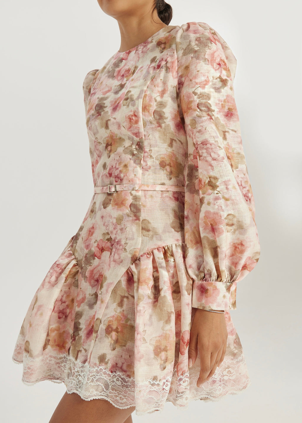 Anna · Abito a fiori con cintura e pizzo — Rosa