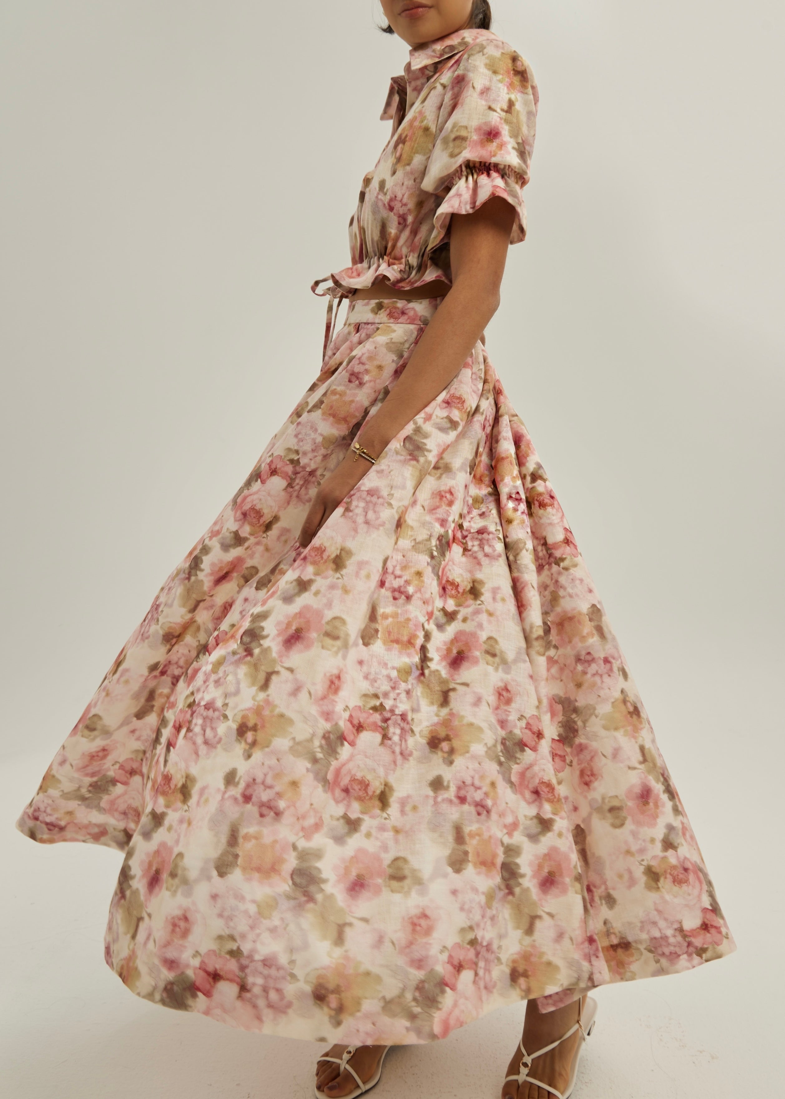 Anna · Camicia a fiori con laccio in vita — Rosa