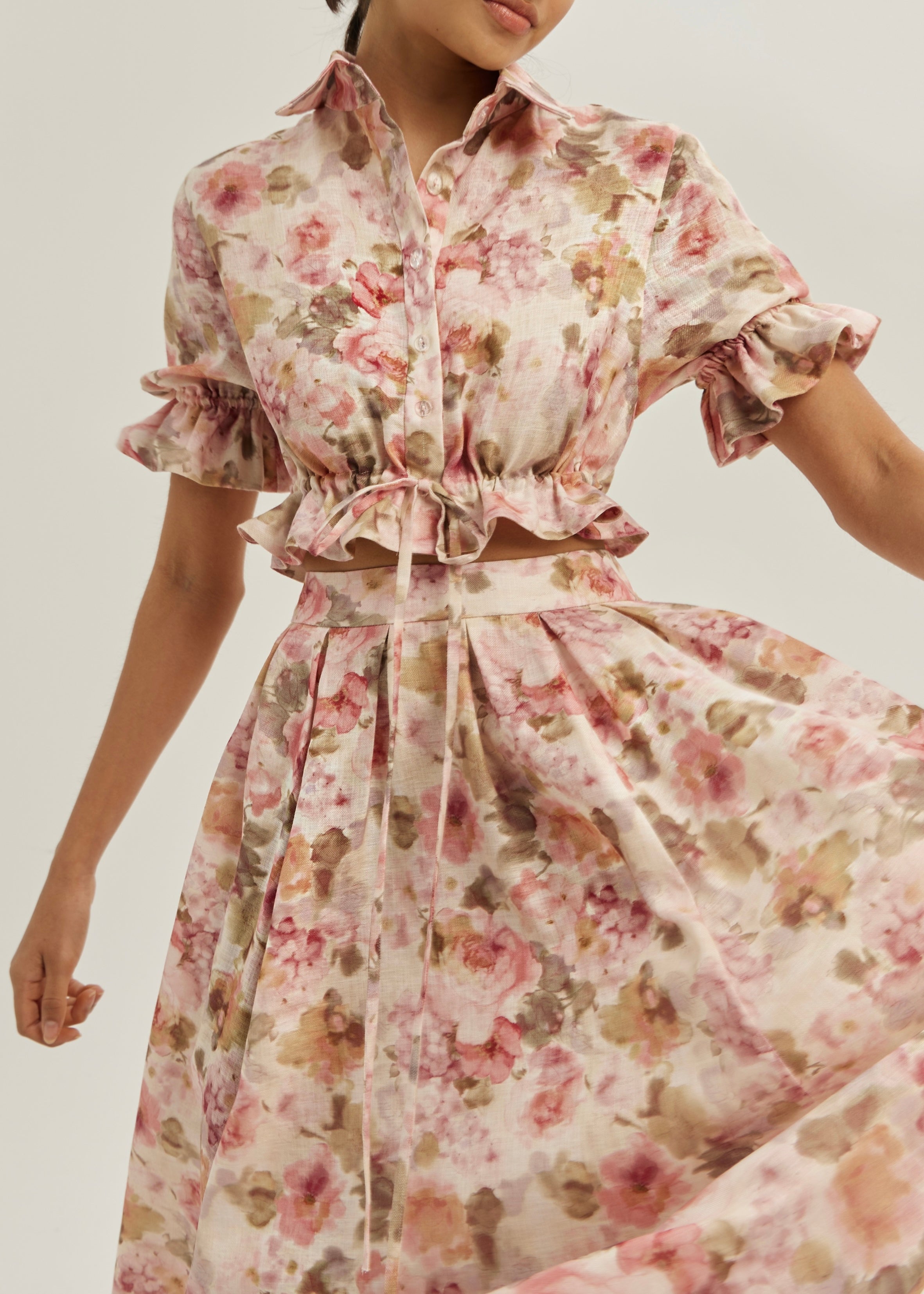 Anna · Camicia a fiori con laccio in vita — Rosa