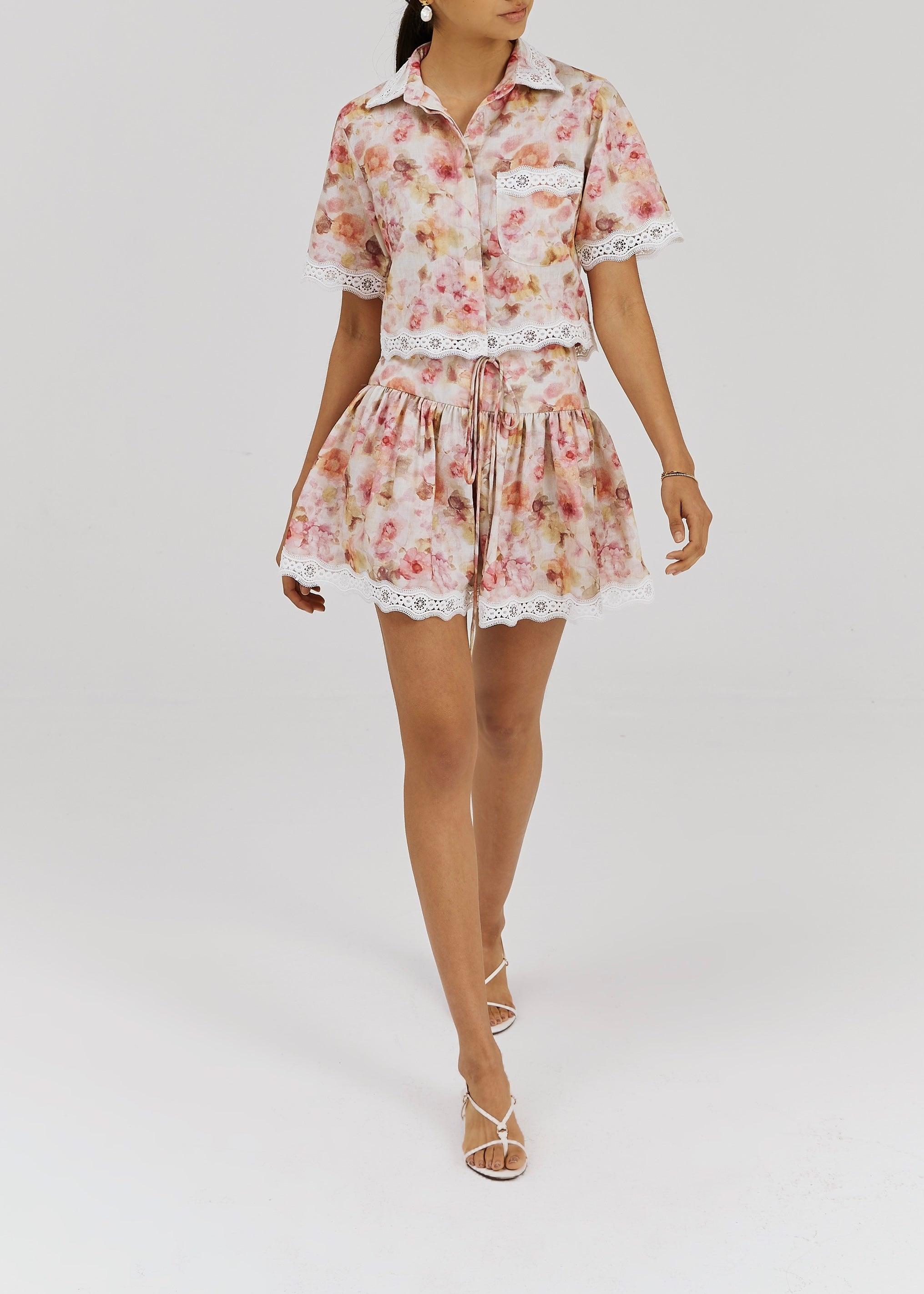 Anna Floral & Lace Skort | Pink