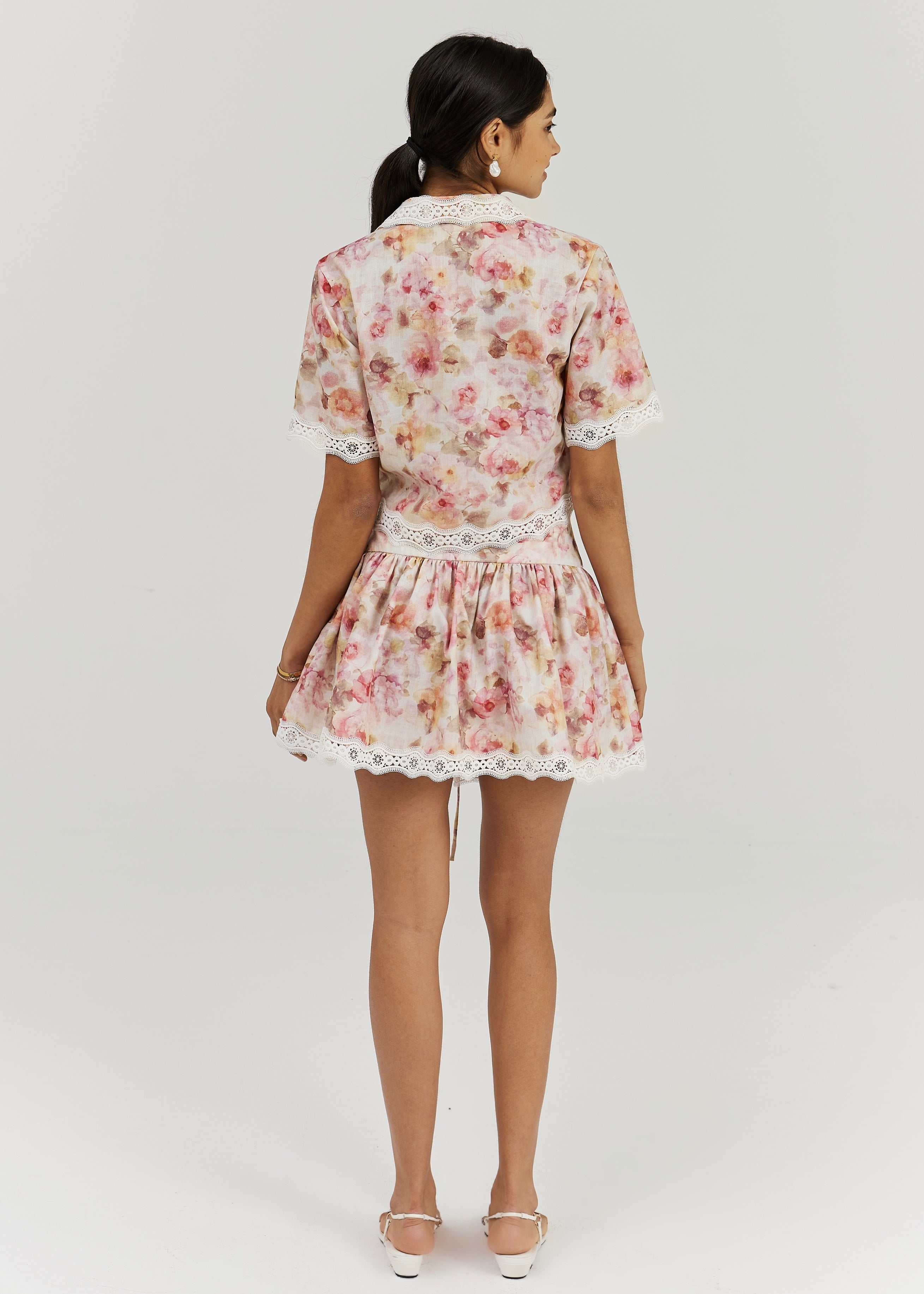 Anna Floral & Lace Skort | Pink