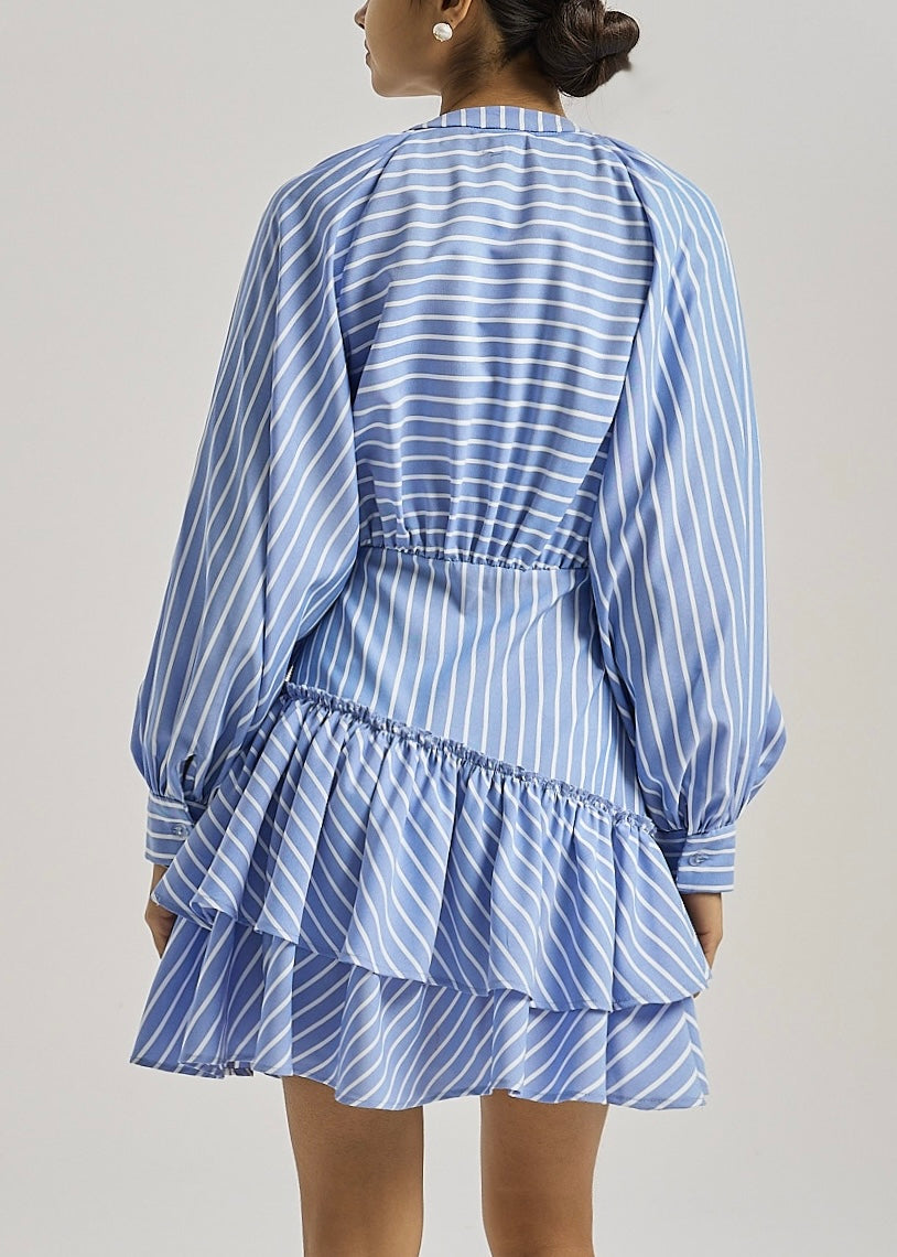 Alyson · Abito a righe con balze — Blu/Bianco