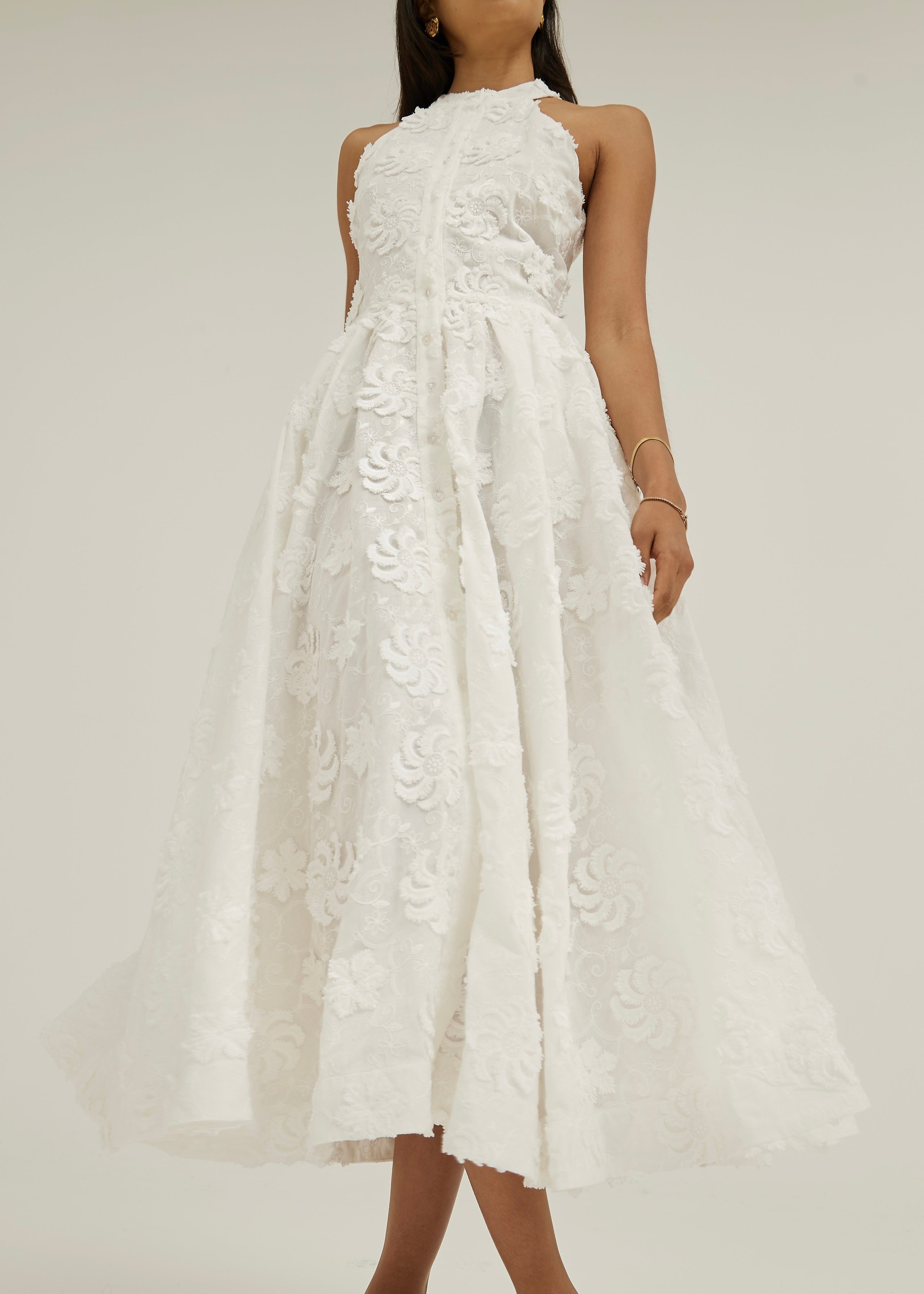 Allessia · Abito midi in cotone con ricamo floreale — Bianco