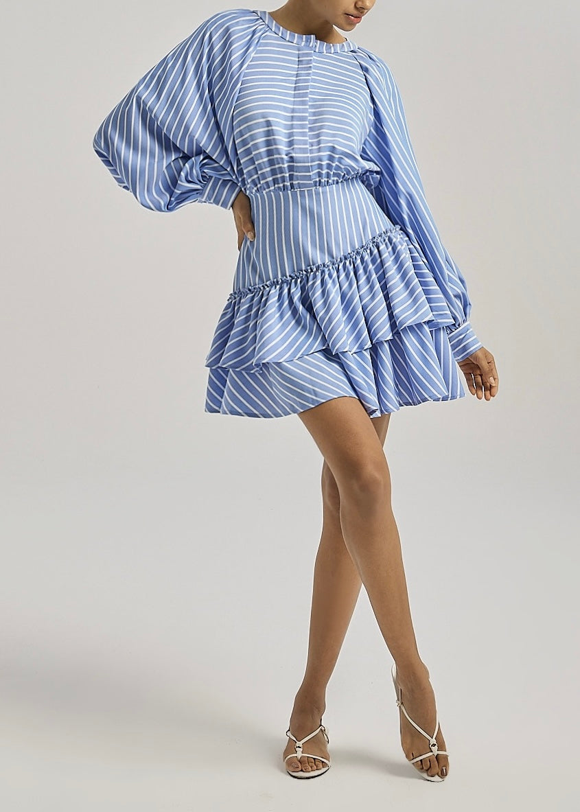 Alyson · Abito a righe con balze — Blu/Bianco