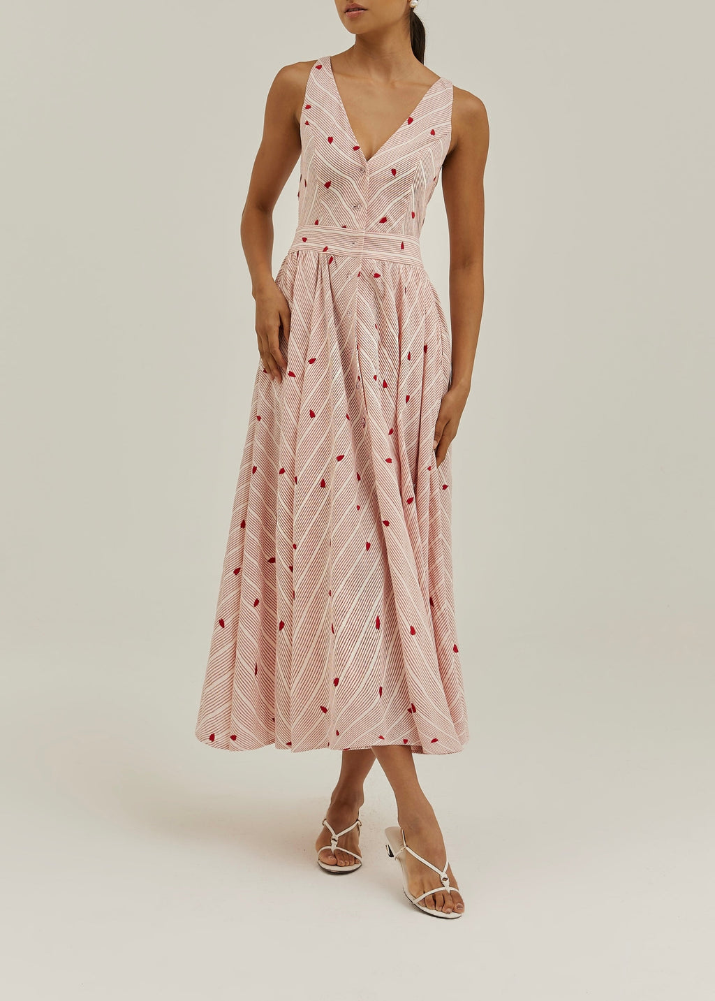 Antalia Stripe & Embroidered Day Dress | Red/White
