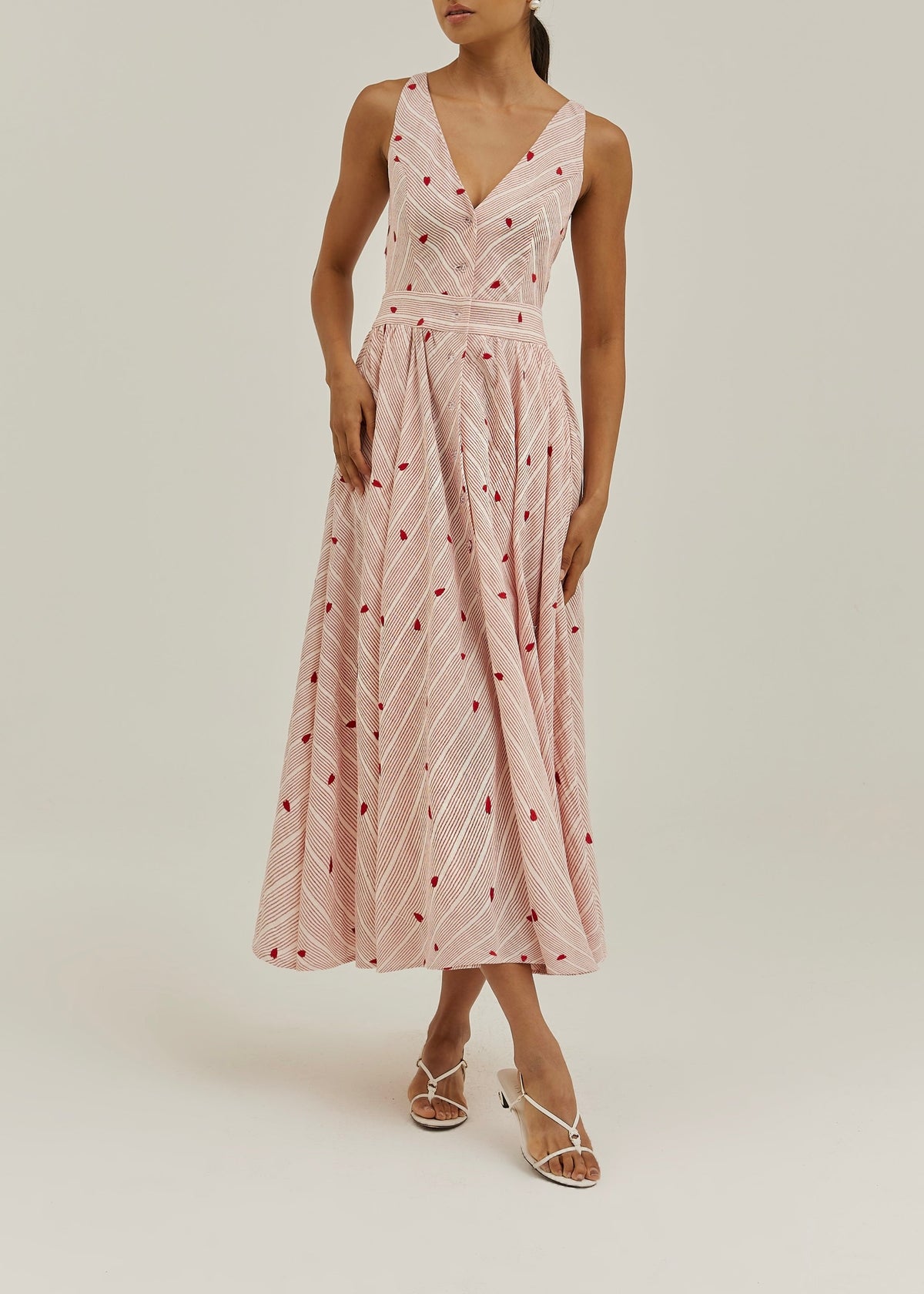 Antalia Stripe & Embroidered Day Dress | Red/White