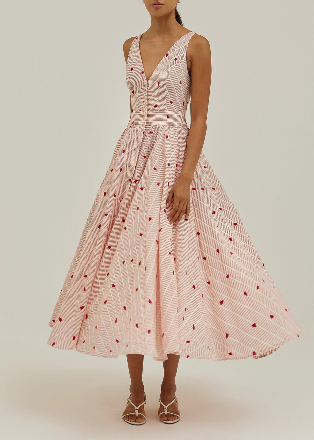 Antalia Stripe & Embroidered Day Dress | Red/White