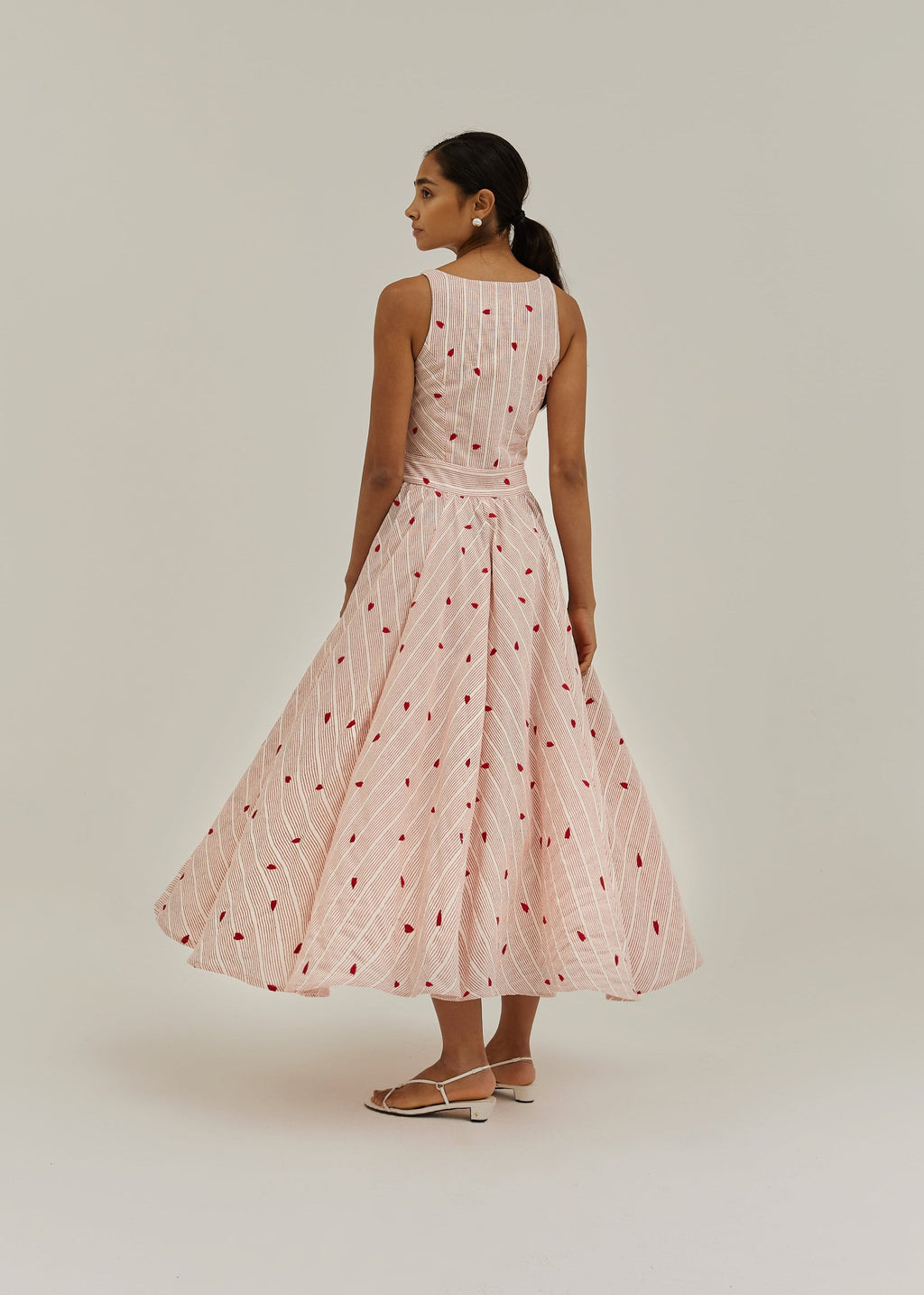 Antalia Stripe & Embroidered Day Dress | Red/White