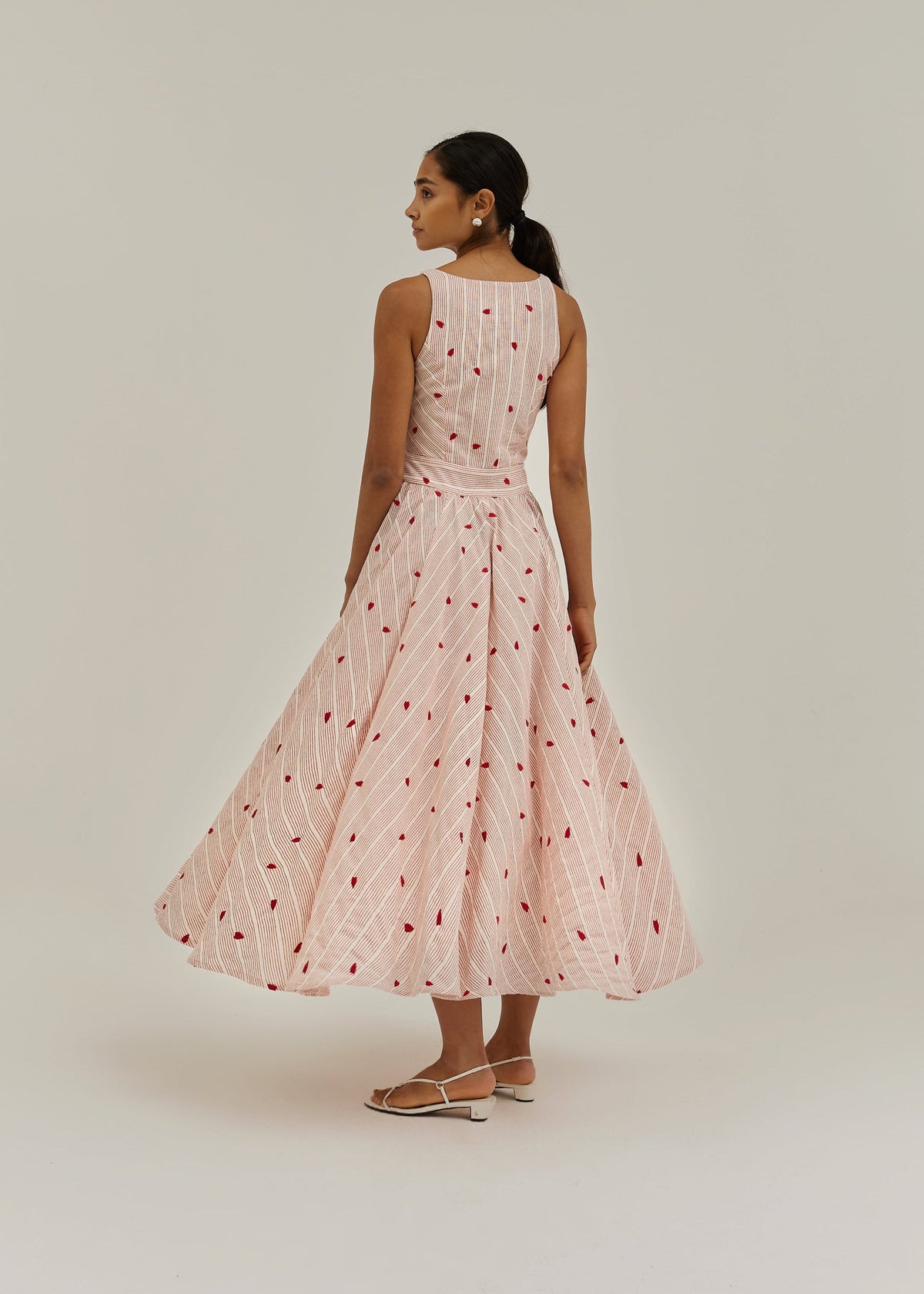 Antalia Stripe & Embroidered Day Dress | Red/White