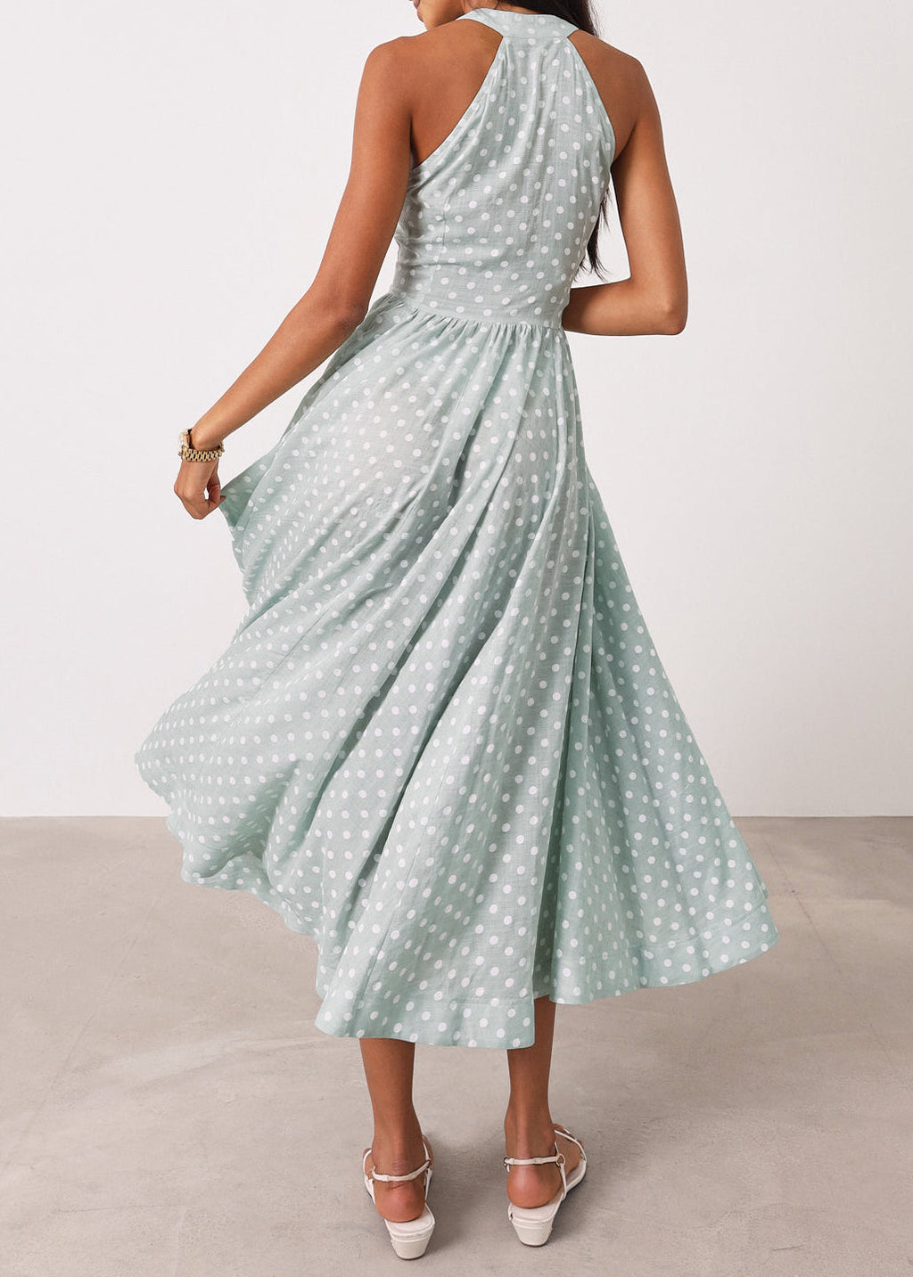 Adriana · Abito a pois in cotone — Pistacchio/Bianco