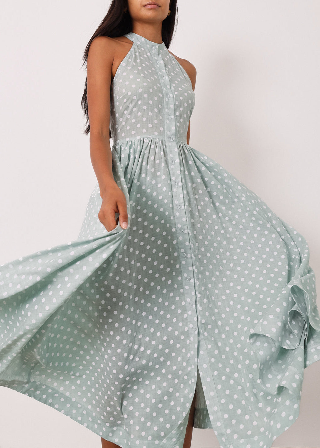 Adriana · Abito a pois in cotone — Pistacchio/Bianco