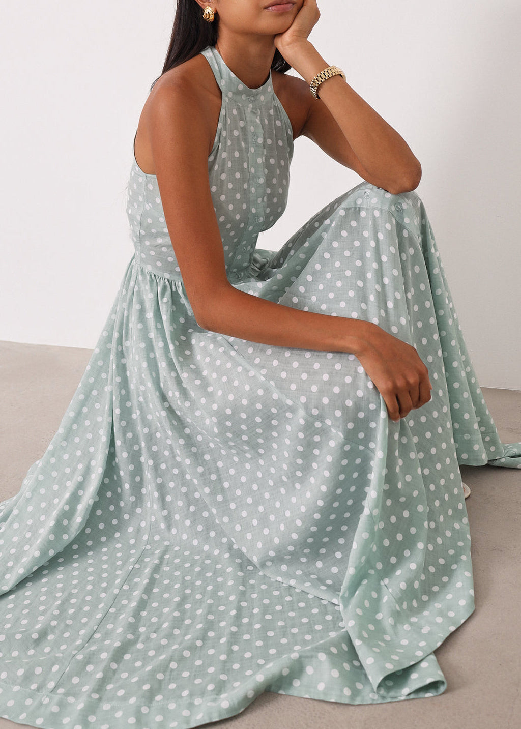 Adriana · Abito a pois in cotone — Pistacchio/Bianco