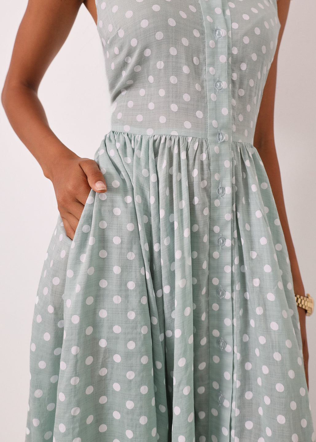 Adriana · Abito a pois in cotone — Pistacchio/Bianco