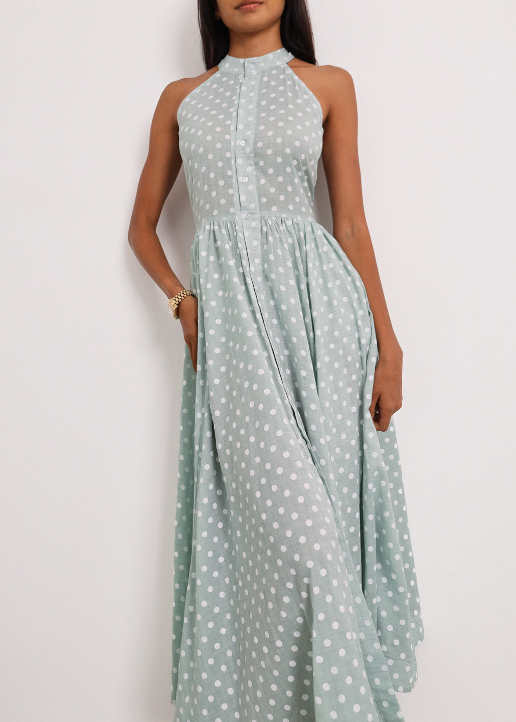 Adriana · Abito a pois in cotone — Pistacchio/Bianco