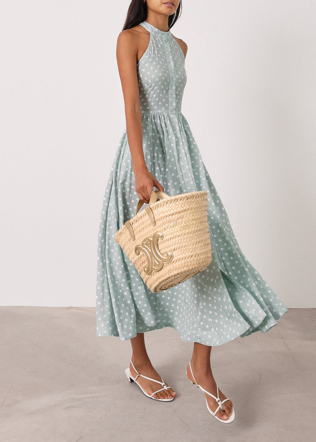 Adriana · Abito a pois in cotone — Pistacchio/Bianco
