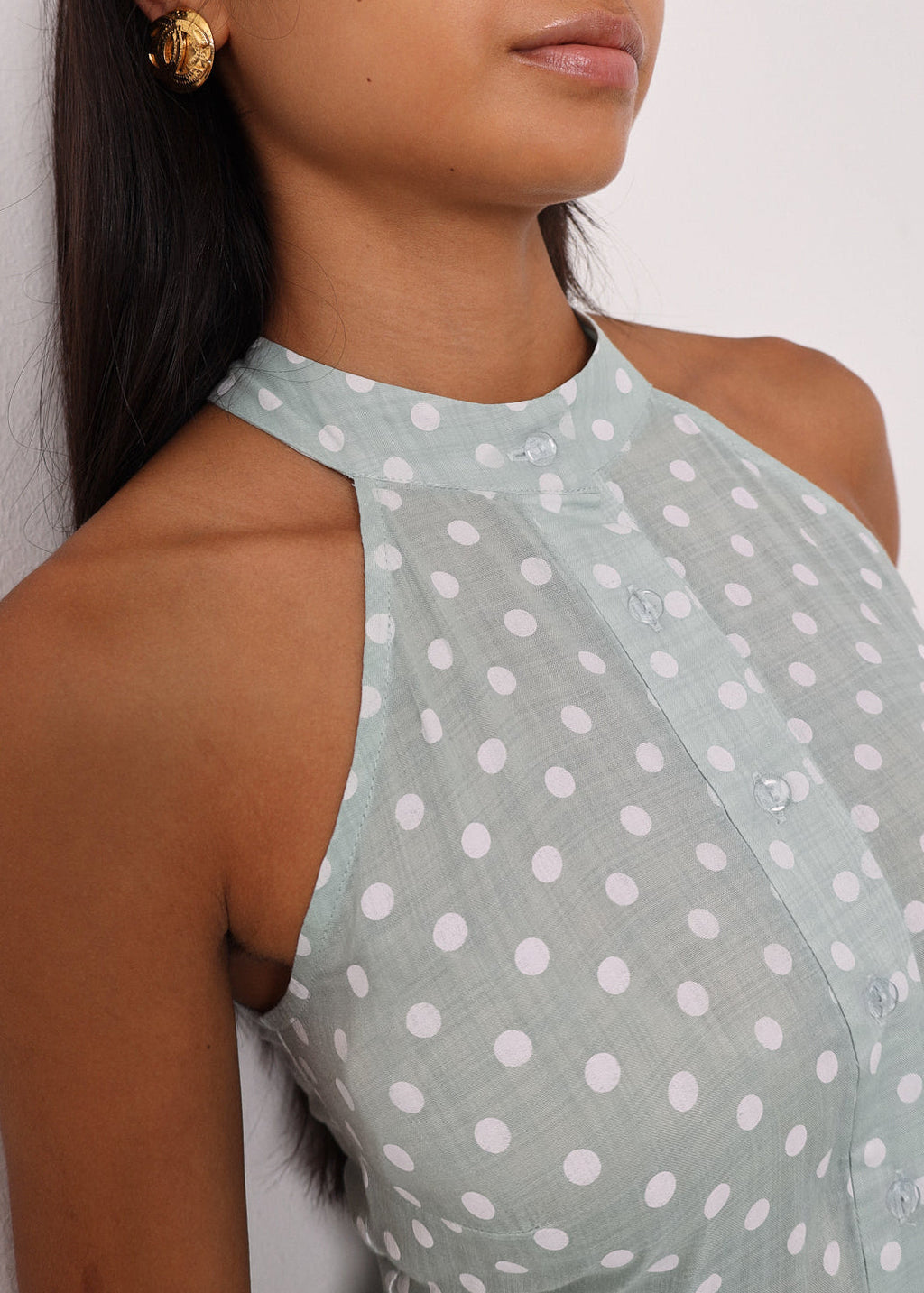 Adriana · Abito a pois in cotone — Pistacchio/Bianco