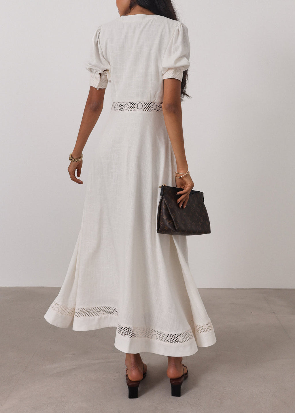 Anice · Abito in misto lino con pizzo — Avorio