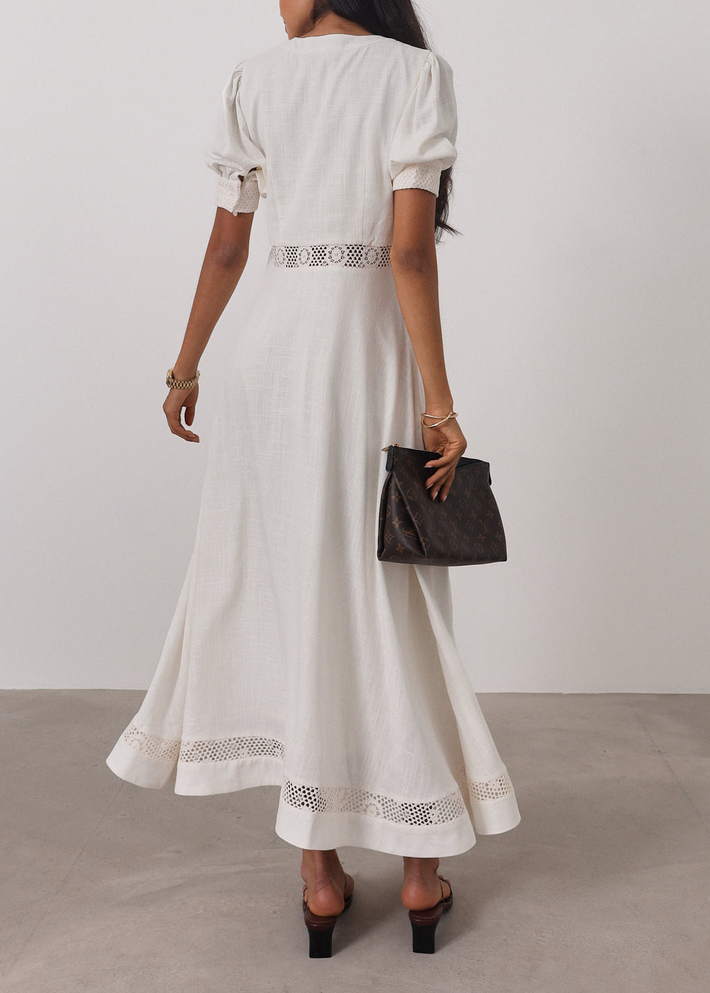 Anice · Abito in misto lino con pizzo — Avorio