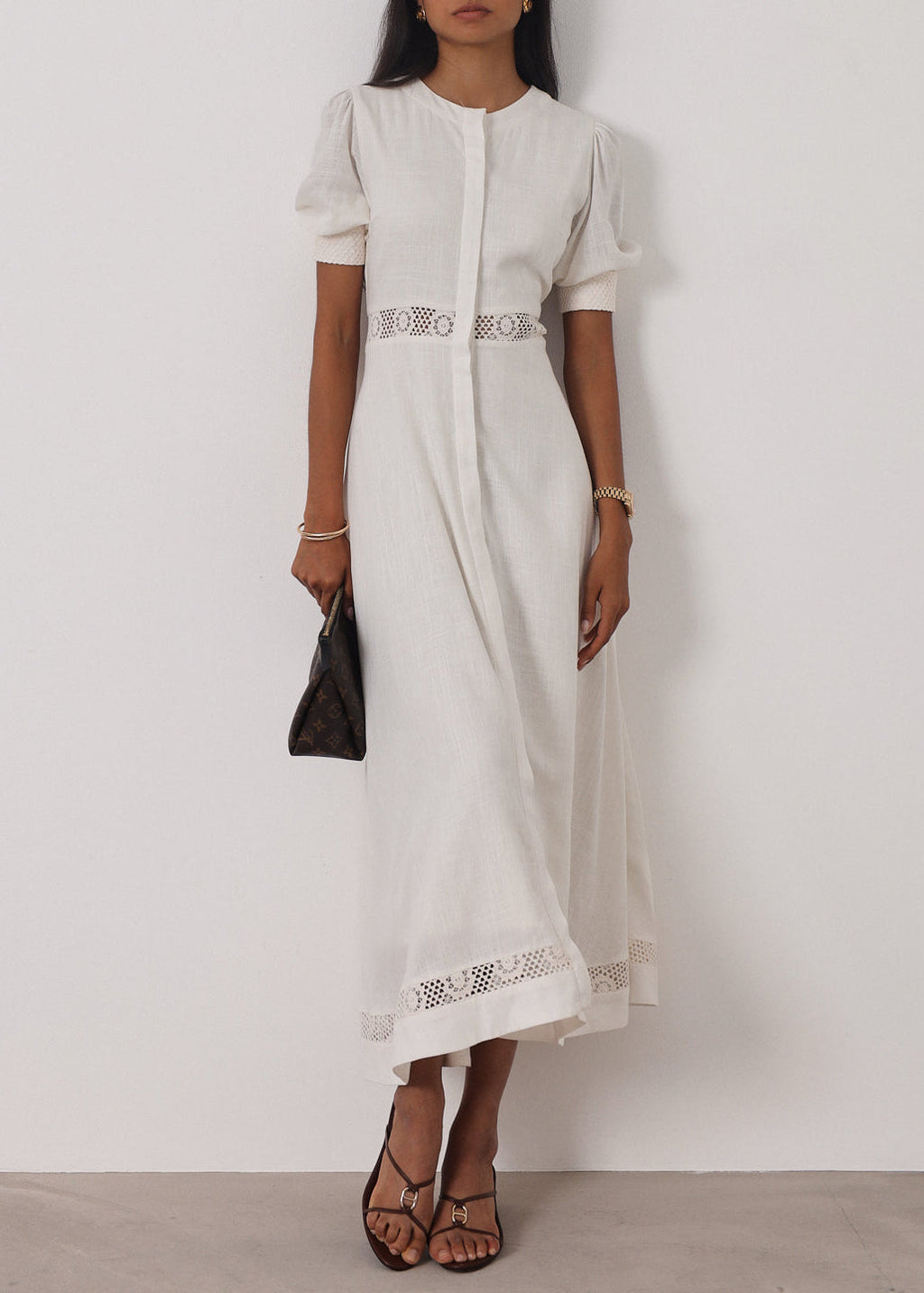 Anice · Abito in misto lino con pizzo — Avorio
