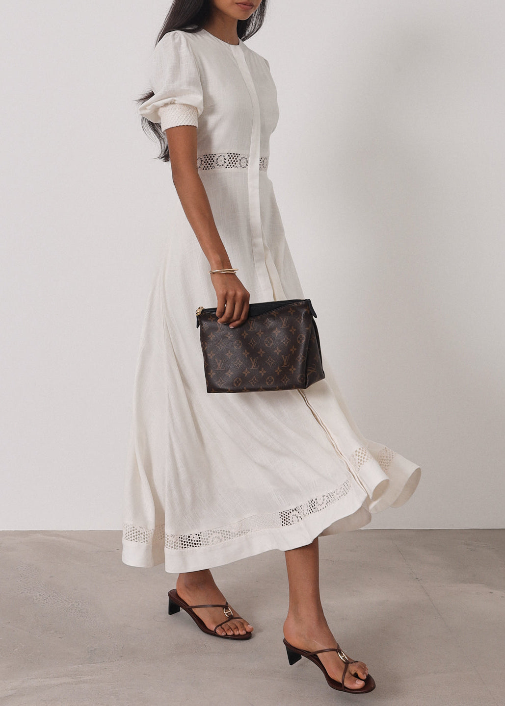Anice · Abito in misto lino con pizzo — Avorio