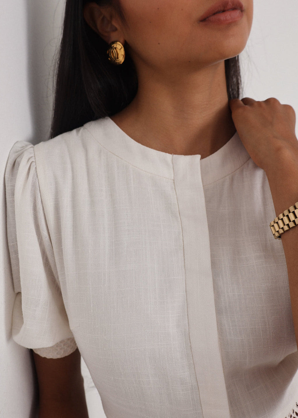 Anice · Abito in misto lino con pizzo — Avorio
