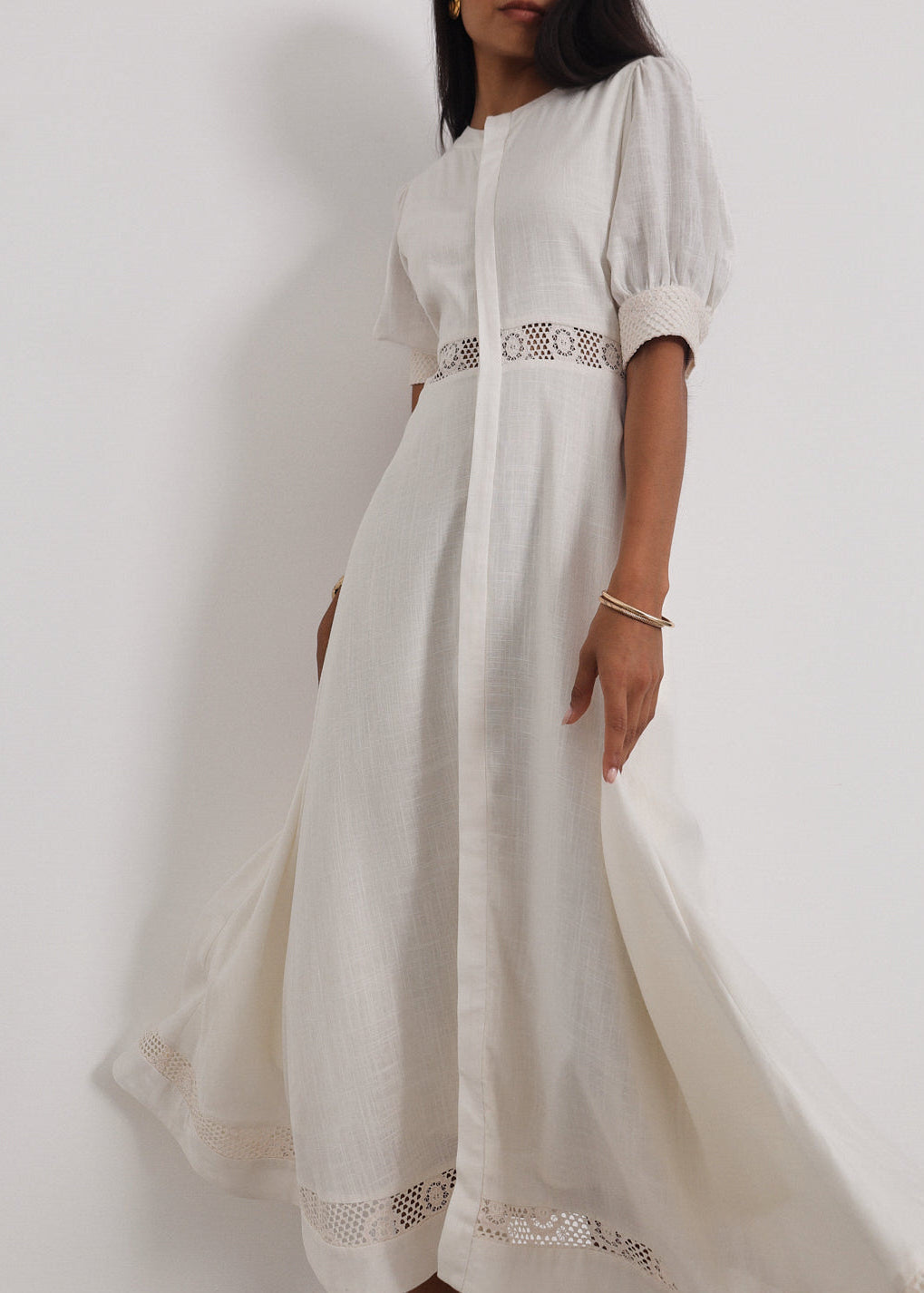 Anice · Abito in misto lino con pizzo — Avorio