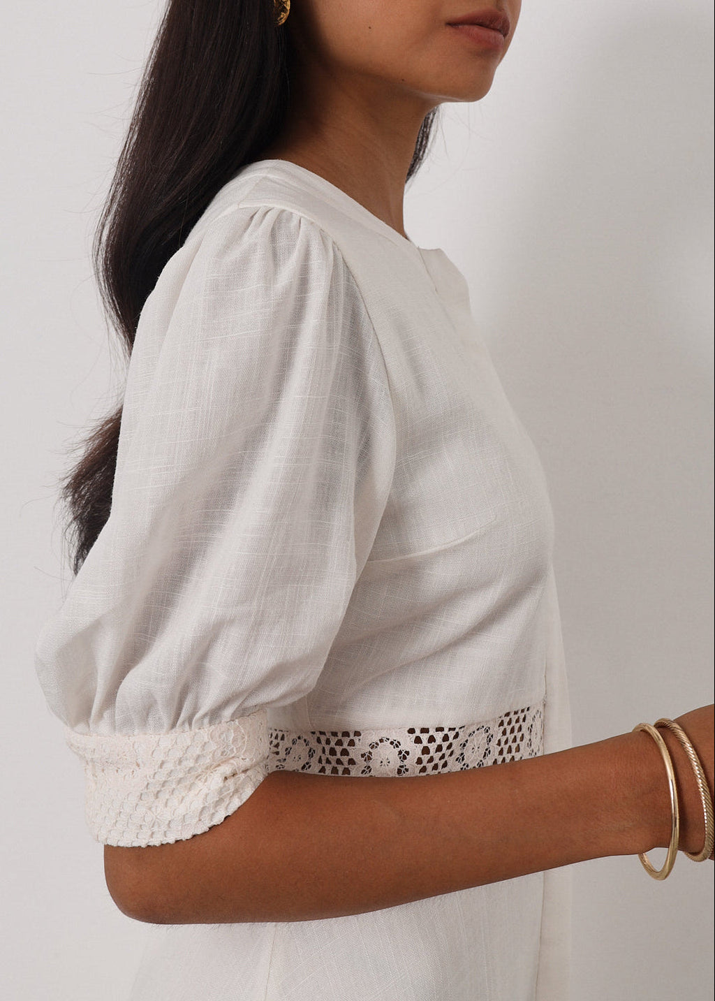 Anice · Abito in misto lino con pizzo — Avorio
