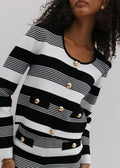 Antalia · Cardigan in maglia a righe con bottoni dorati — Bianco/Nero