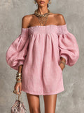 Violette · Vestido Mini Trapecio Rosa de Hombros Descubiertos
