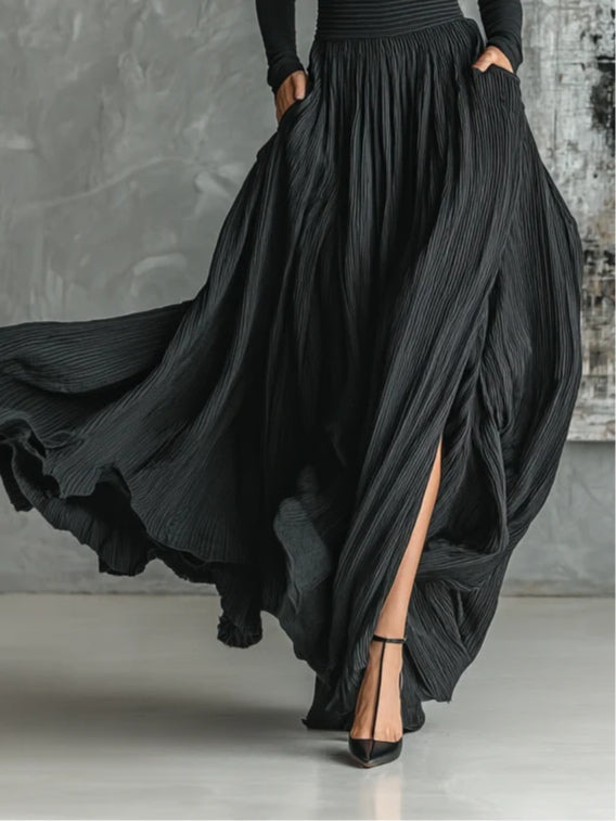 Alison All Black Turtleneck and Pleated Skirt Set
