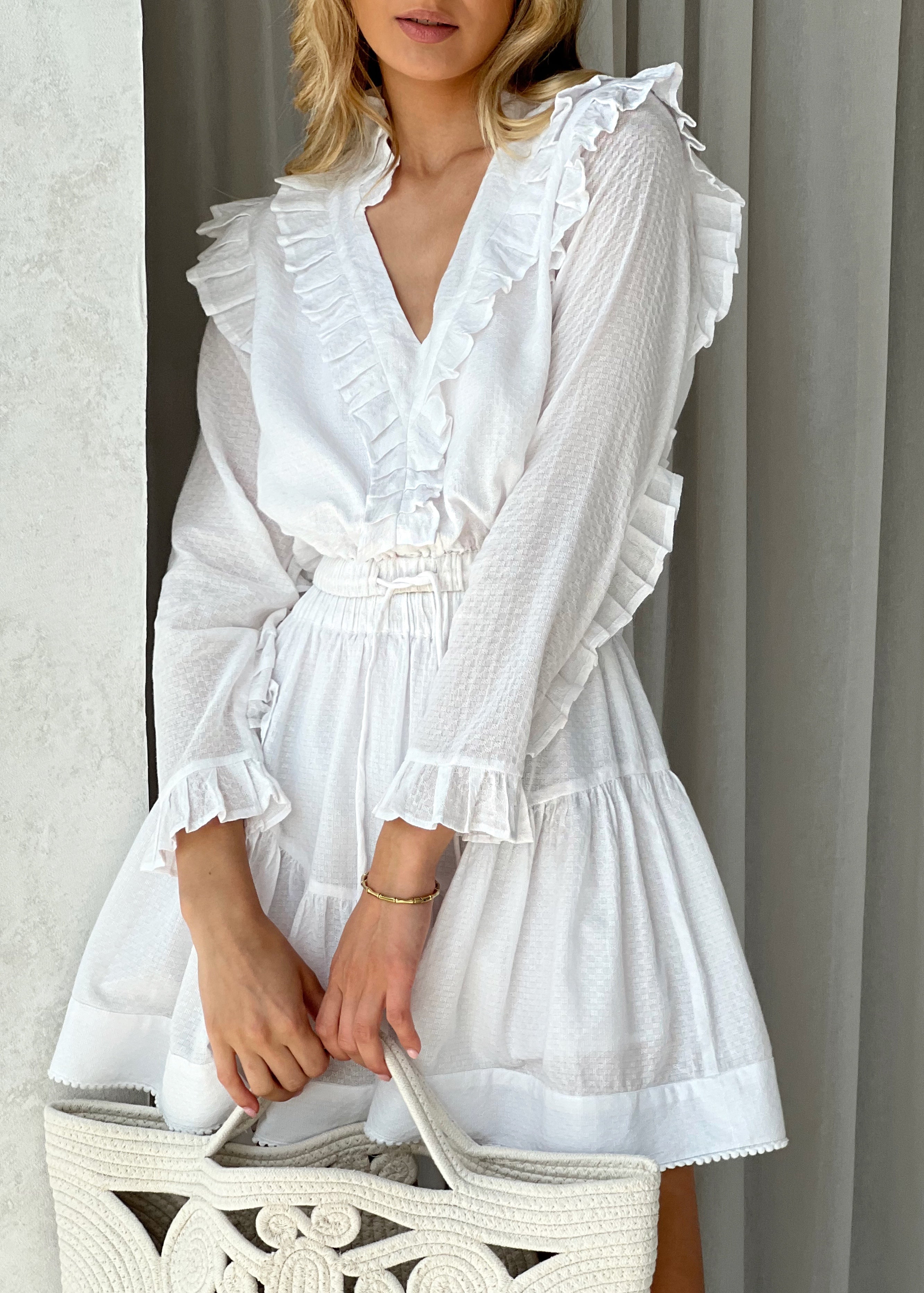 Anais · Camicetta in cotone con volant — Bianco