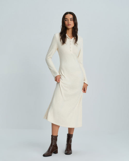 Abito midi in maglia di lana con maniche a campana — Albicocca