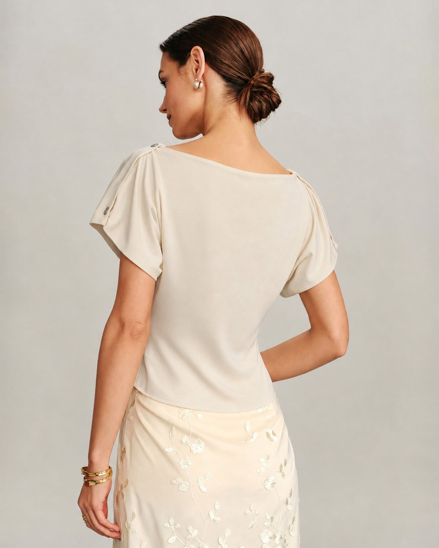 Apricot Cowl Neck Button Knit Tee