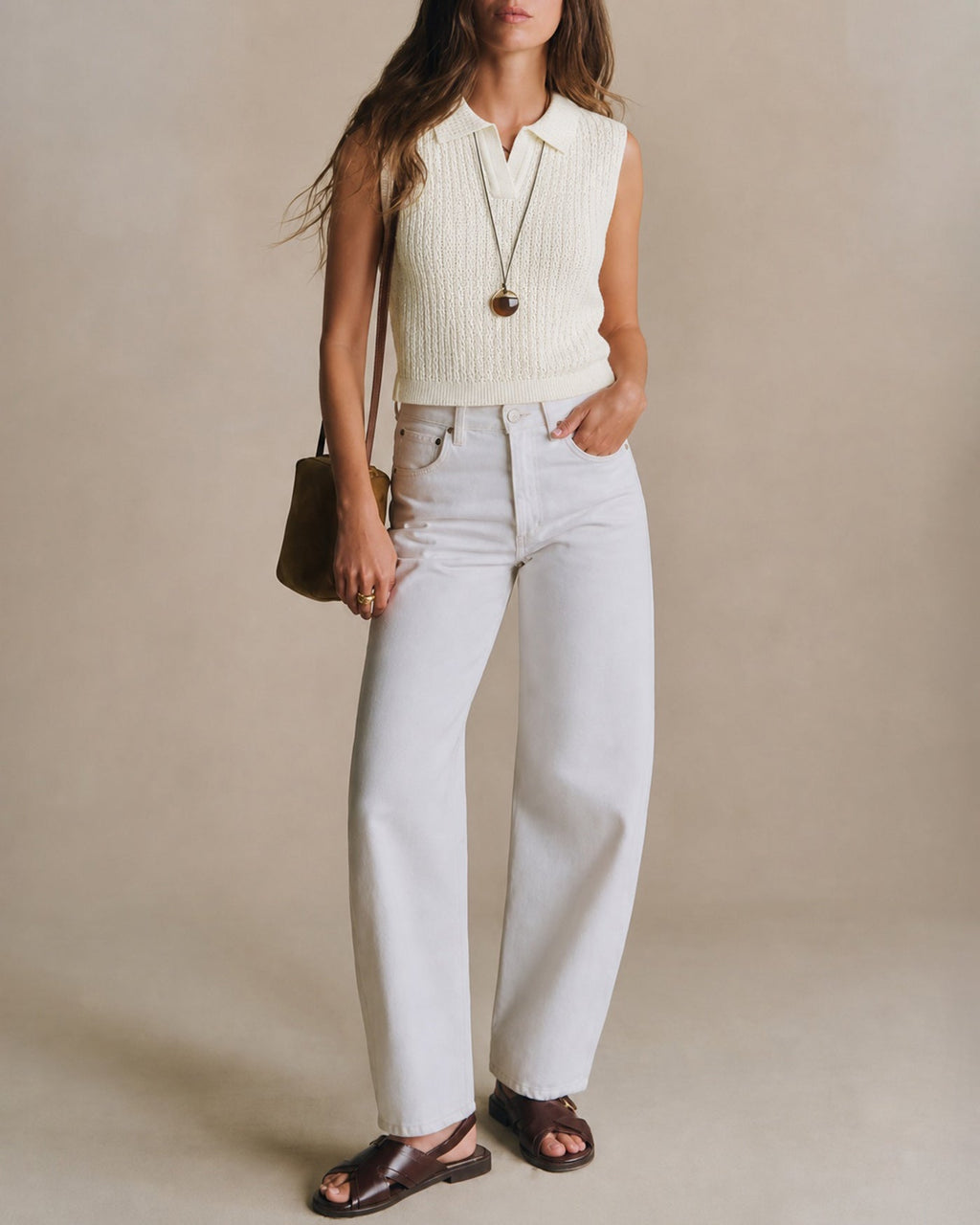 Apricot Collar Cut Out Textured Tank