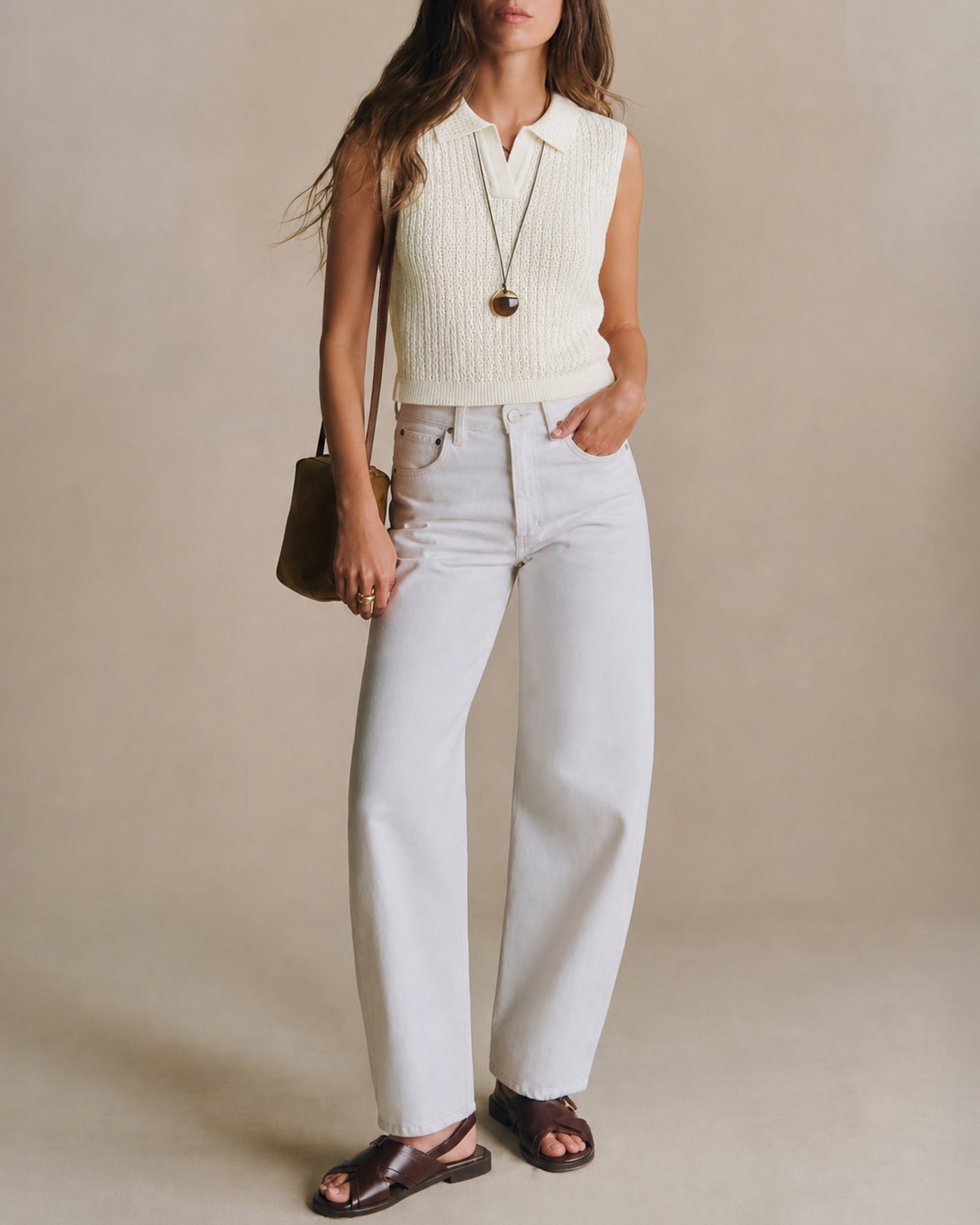 Apricot Collar Cut Out Textured Tank