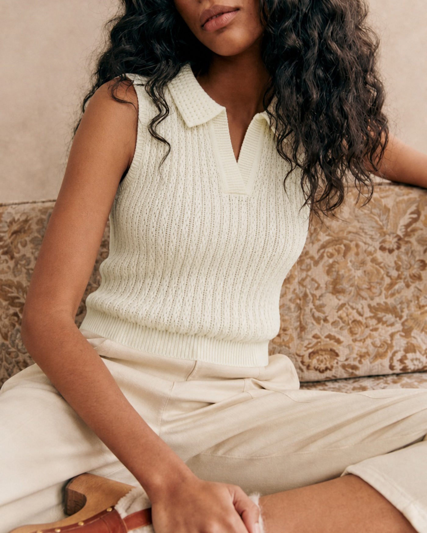 Apricot Collar Cut Out Textured Tank