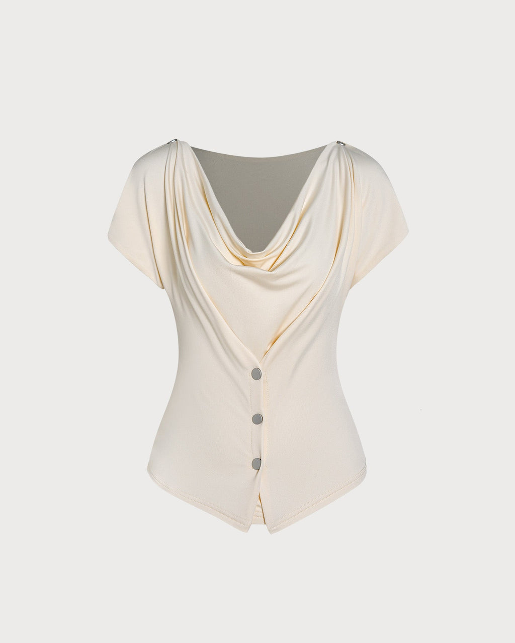 Apricot Cowl Neck Button Knit Tee