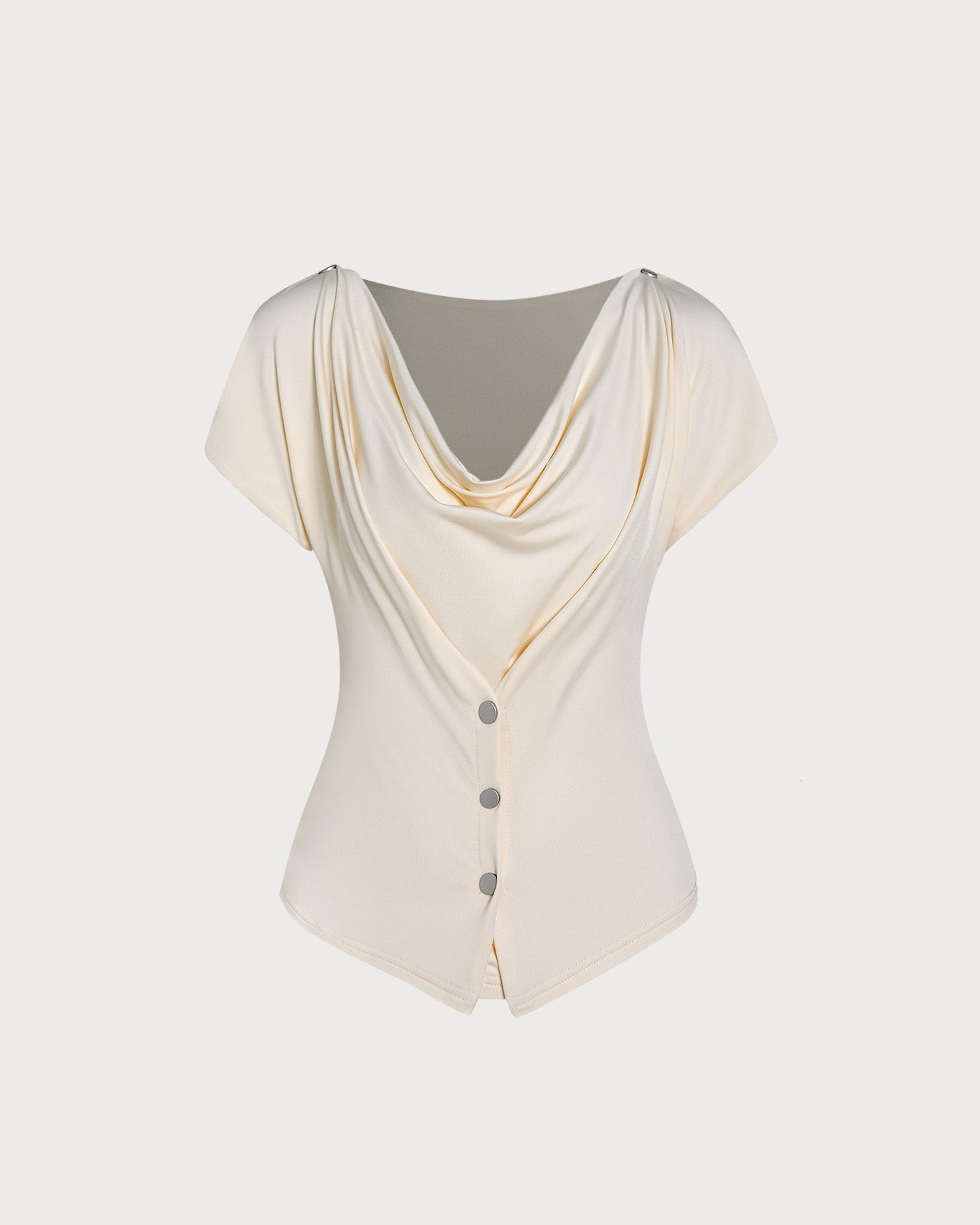 Apricot Cowl Neck Button Knit Tee