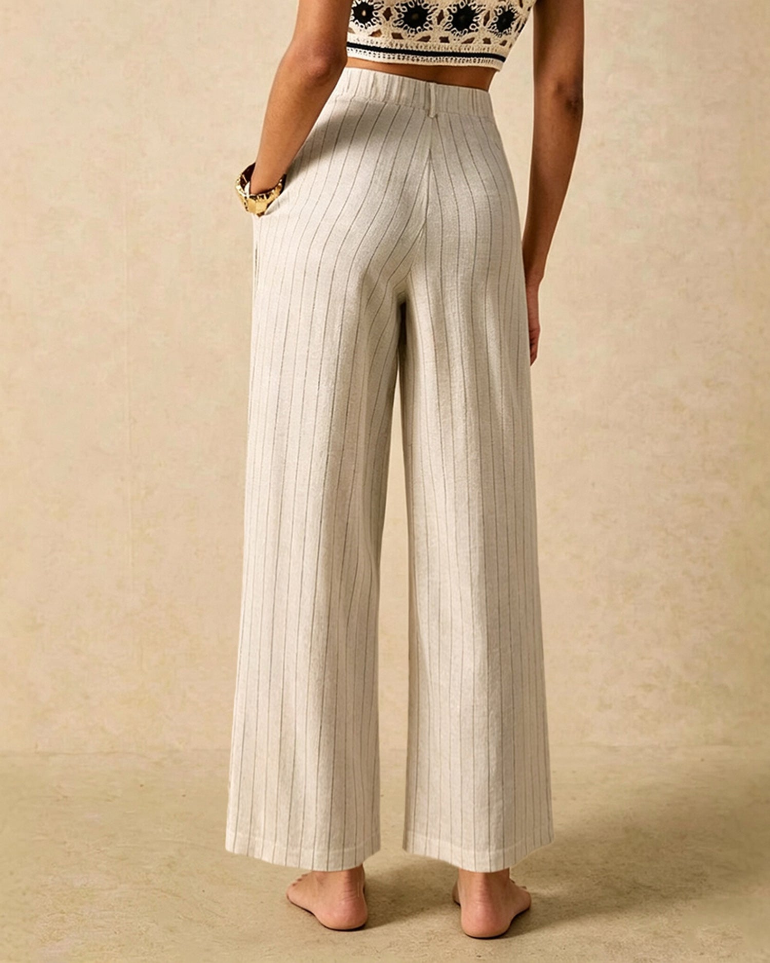 Apricot Elastic Waist Pockets Straight Pants