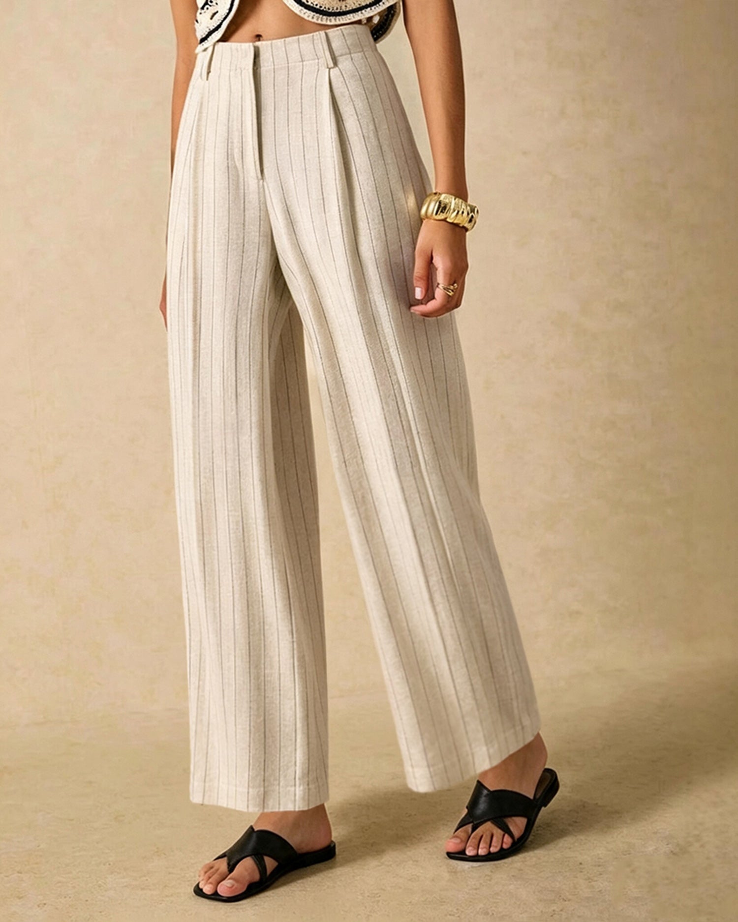 Apricot Elastic Waist Pockets Straight Pants