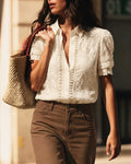 Apricot Cut Out Splicing Button Shirt