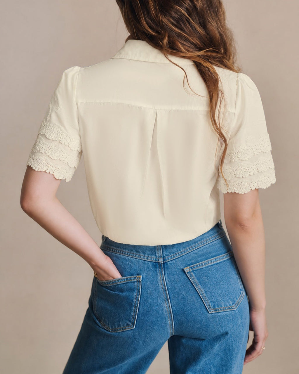 Apricot Cut Out Splicing Button Shirt