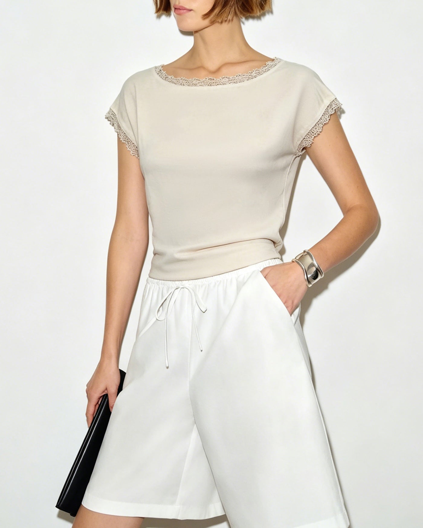 Apricot Boat Neck Splicing Tank Top