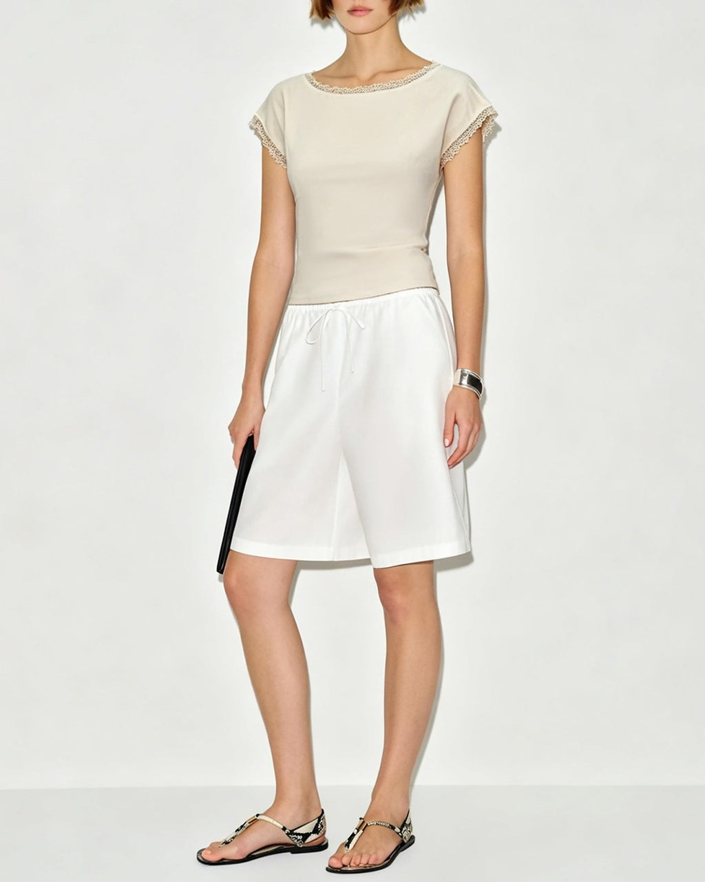 Apricot Boat Neck Splicing Tank Top