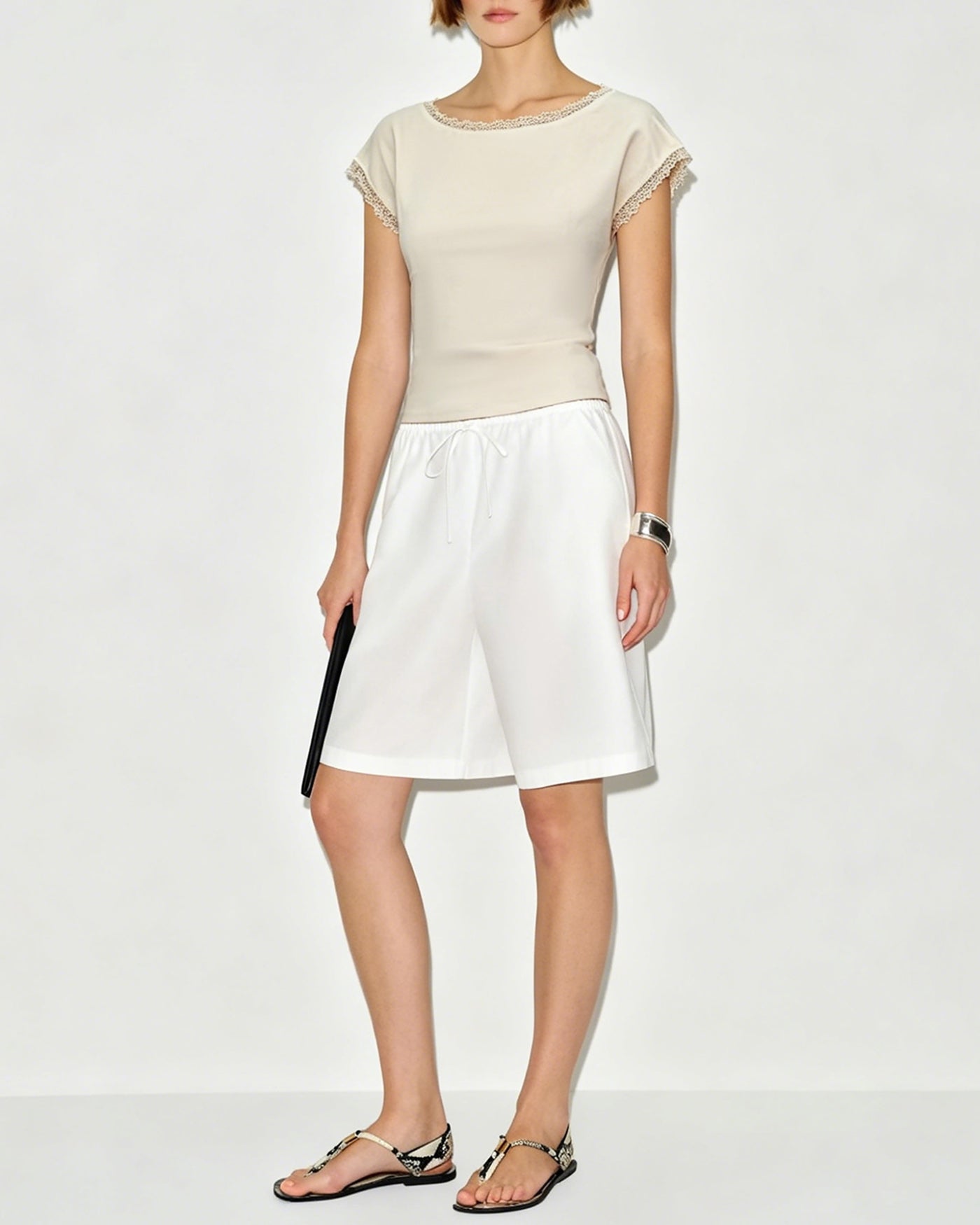 Apricot Boat Neck Splicing Tank Top